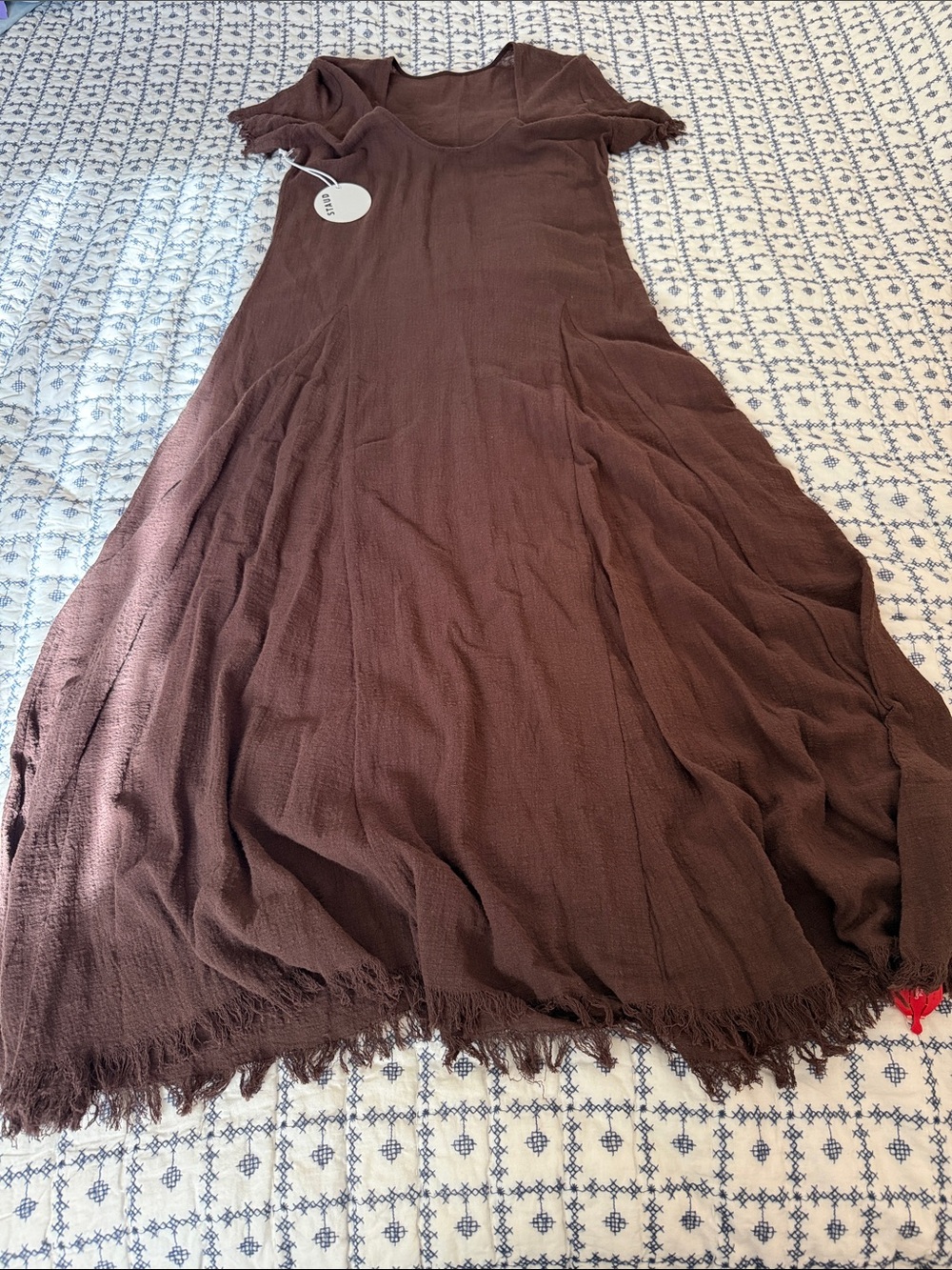 STAUD Brown Fringed Short-Sleeve Maxi Dress - Picture 11 of 12